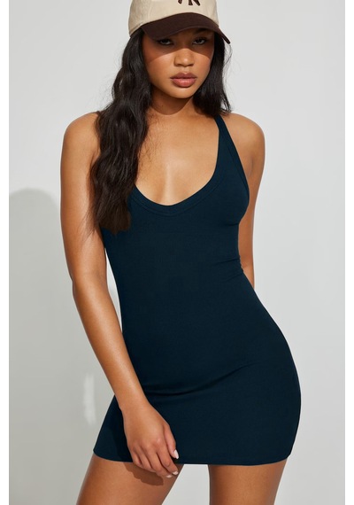 Seeh Lacivert Halter Yaka Sırt Detaylı Mini Elbise Sh363 Basic