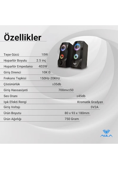Aula N-301 10w Masaüstü Rgb Gaming Oyuncu Pc 1+1 Speaker Hoparlör