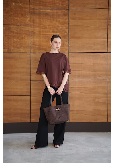 Verymoda Dantel Detaylı Tişört D2956 Kahve
