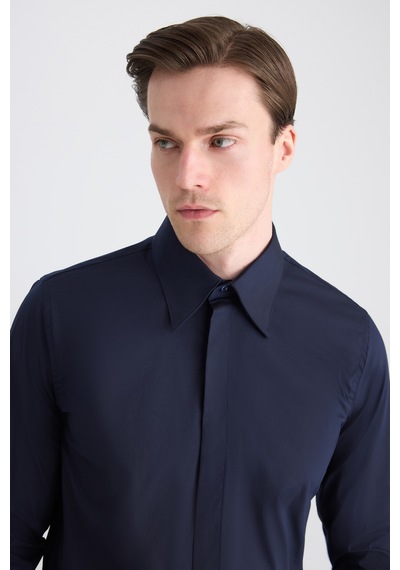Twn Slim Fit Lacivert Düz Gömlek 5ef02ee44343m Çok Renkli