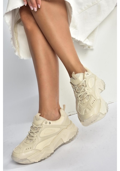 Fox Shoes V312611809 Bej Kalın Tabanlı Spor Ayakkabı Sneakers Bej-suni Deri