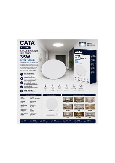 Ct-5663 X Plus Led Panel 35w Beyaz 6400k Sıva Altı Yuvarlak Led Armatür