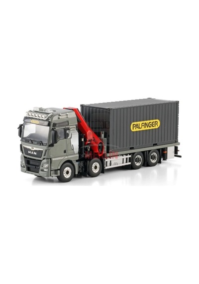 1/50 Man Tgx Xxl Euro 6c Facelıft Rıged Flatbed Truck 8x4 Wıth Palfınger Pk 480 Tec + 20ft Konteyner Vinçler