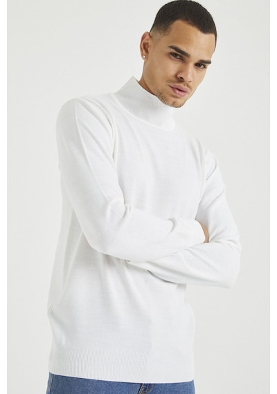Beyaz Erkek Slim Fit Yarım Balıkçı Yaka Akrilik-pamuk Karışımlı Basic Triko Kazak Beyaz