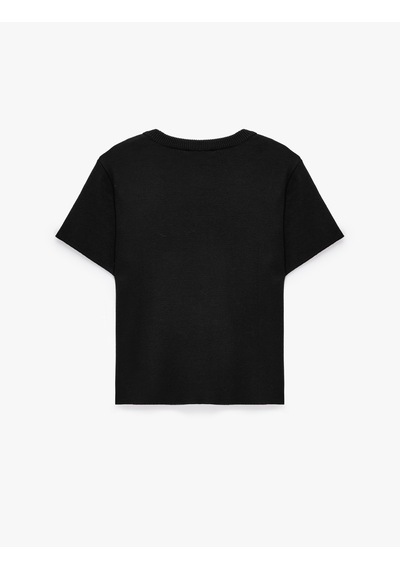 Koton Regular Fit Kısa Kollu Bisiklet Yaka Düğmeli Triko Hırka Siyah 7wak90597ht