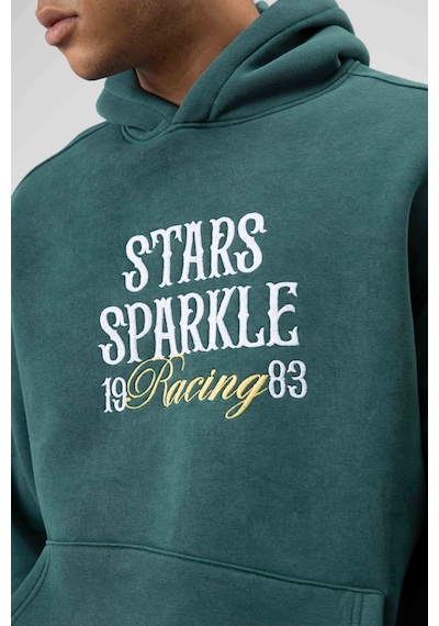 Vamos Oversize Nakış Baskılıkapüşonlu Sweatshirt Nefti Yeşil