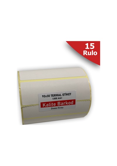 90X30 Termal Etiket 15 Rulo Barkod Etiketi Kalite Barkod