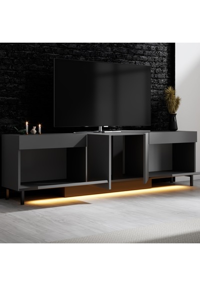 Paris Siyah Demir Ayaklı Rgb Led Işık Sistemli Antrasit Tv Ünitesi Tv Sehpası Antrasit - Siyah Paris Siyah Demir Ayaklı Rgb Led Işık Sistemli Antrasit Tv Ünitesi Tv Sehpası Antrasit - Siyah