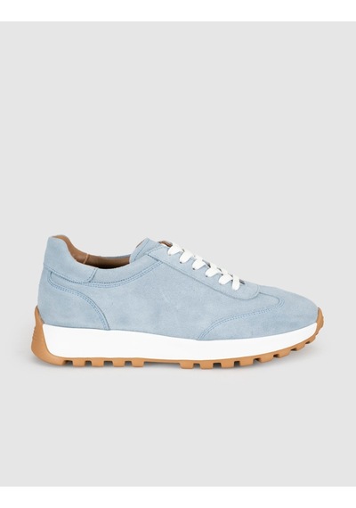 Buz Mavisi Süet Hakiki Deri Kadın Sneaker Ayakkabı Mavi