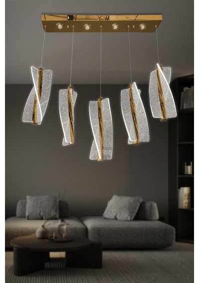 Liza 5 Li Sıralı Sarkıt Led Avize - Kumandalı / Gold Gold