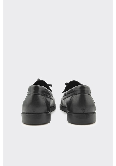 Derinet Hakiki Deri Püsküllü Kadın Loafer Siyah Siyah