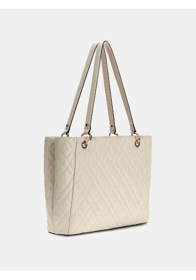 Guess Isemay Logo Patent Shopper Kadın Omuz Çantası Hwgg9628250 Ekru