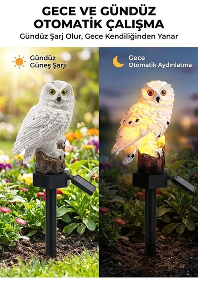 Solar Işıklı Baykuş Bahçe Lambası Güneş Enerjili Led Bahçe Aydınlatma Suya Dayanıklı 42 Cm Diğer