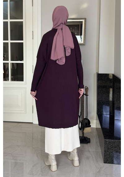 Rabia Şamlı Dora Triko Tunik Mürdüm Çok Renkli