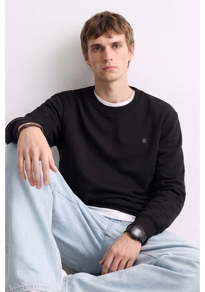 Barrels And Oıl Erkek Göğüs Baskı Detaylı Uzun Kollu Sweatshirt - Siyah Siyah