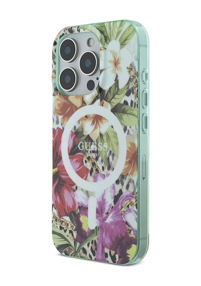 Apple iPhone 16 Pro Max Uyumlu Kılıf Guess Lisanslı Magsafe Özellik Iml Baskılı Jungle Ring Yeşil