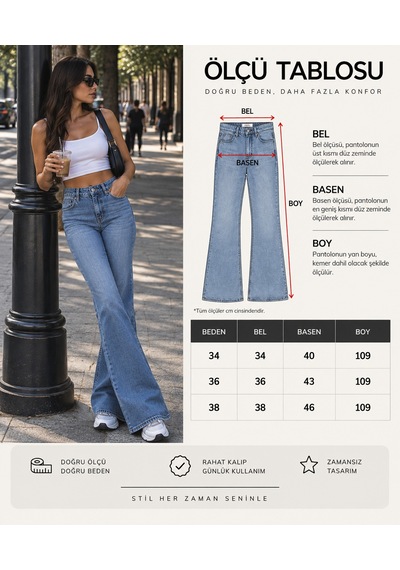 Zdnjeans Bayan Mavi İspanyol Paça Denım Pantolon