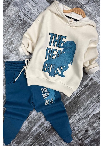 Riccotarz Erkek Çocuk Önü Yazı Ve Dino Baskılı Kapşonlu Sweatshirt 3 İplik Mavi Eşofman Takım Riccotarz Erkek Çocuk Önü Yazı Ve Dino Baskılı Kapşonlu Sweatshirt 3 İplik Mavi Eşofman Takım