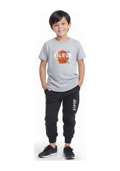 Fyk Kids Erkek Çocuk Mevsimlik Believe Baskılı Alt-üst Takım Gri