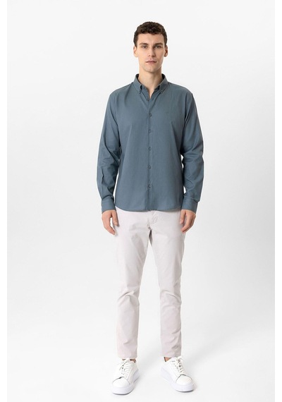 Back & Bond Gri Slim Fit Armürlü %100 Pamuk Gömlek Back & Bond Gri Slim Fit Armürlü %100 Pamuk Gömlek