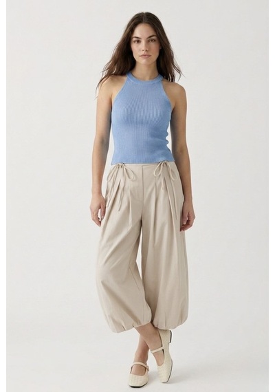 Neden Tekstil Kadın Fitilli Halter Yaka Crop Bluz - Mavi