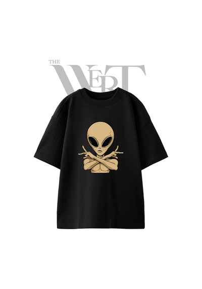 Thewert Grey Alien 1 Tasarım Baskılı Ünisex Siyah Oversize T-shirt