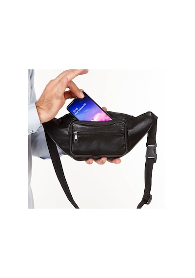 Lederax %100 Hakiki Deri Freebag Bel Çantası Siyah 001