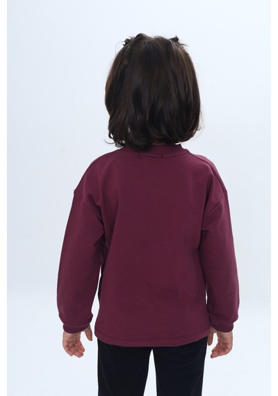 Toontoy Kız Çocuk Fiyonk Kabaran Baskılı Sweatshirt Mor