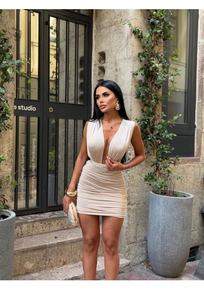Havens Fauna Boyundan Bağlamalı Elbise Krem