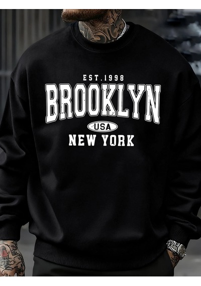 Startmore Tarzsokak Brooklyn New York Abd Baskı Erkek Kazak Sokak Modası Kazaklar Polar Sonbahar Gevşek Üstler Ra Siyah