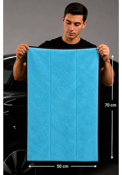 Mikrofiber Araç Kurulama Havlusu 50x70 Cm 600 Gsm Ultra Emici Oto Kurulama Bezi Çizmeyen Siyah Overlok Kenarlı