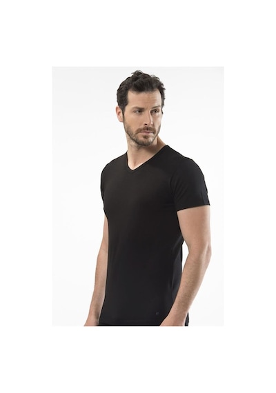 Cacharel 1402 V Yaka Erkek T-shirt - Siyah Siyah