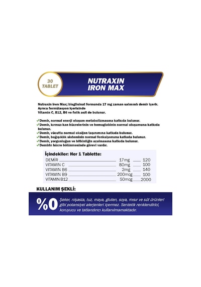 Magnezyum Complex 60 Tablet 125 Mg & Nutraxin Iron Max 17 Mg