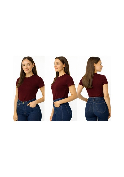 İngegno Body Bisiklet Yaka Yarım Kol Örme Kumaş Viskon Body Kadın Bordo