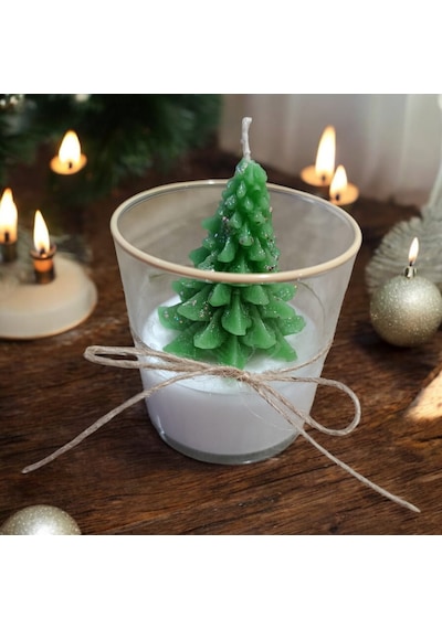 Luluyen New Year Yılbaşı Çam Ağacı Bardak Mum Eskitme