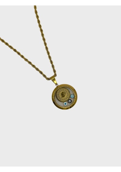 Arnes Jewelry Çelik Çeyrek Altın Takılabilir Nazar Boncuklu Kolye Ar605nes Gold