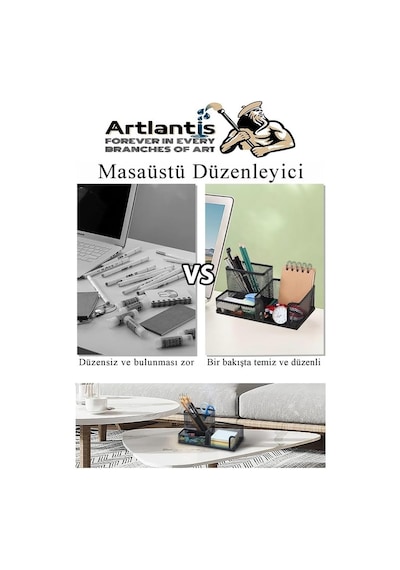 Masaüstü Metal Kalemlik Seti 3 Lü Kombo 1 Paket Fileli Perfore Siyah Kalemlik Ataşlık Kağıtlık Küpnotluk Düzenleyici Diğer