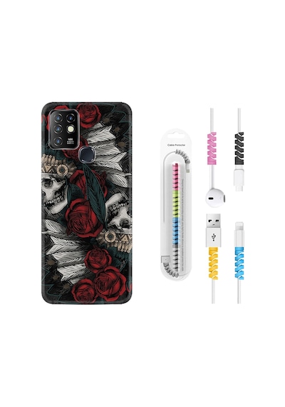 Infinix Hot 8 Kılıf Kablo Koruyuculu Skull Rose 1673