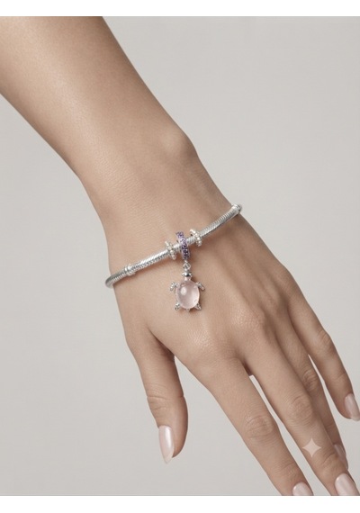 Kadın Pembe Renk Kaplumbağa Model Sallantılı Gümüş Charm