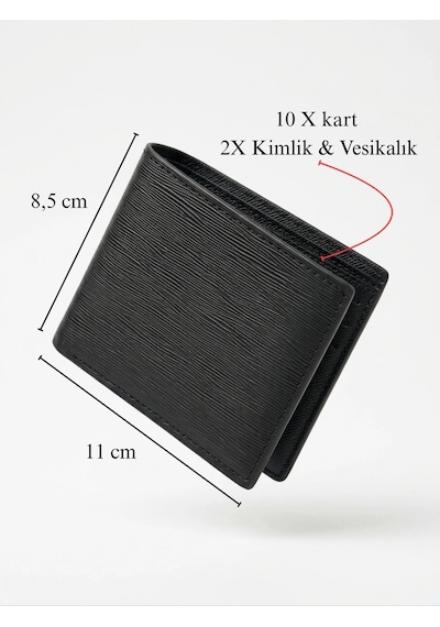 Vanilla Collection İsim Baskılı Desenli İnce Deri Cüzdan Geniş Para & 12 Kart Bölmeli Siyah
