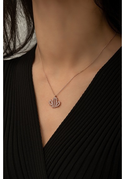 Papatya Silver Kaktüs Kolye Nano Zikon Taşlı Rose Gold Kaplama 925 Ayar Gümüş Kolye - UVPS100433