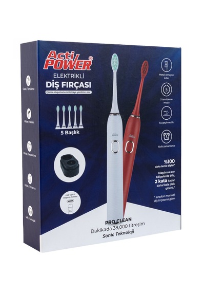 Acti Power Pro Clean Elektrikli Şarjlı Sonic Diş Fırçası-5 Yedek Başlık Kutuya Dahil