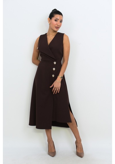 Dorne Moda Gold Düğme Detaylı Midi Elbise - Düğün - Mezuniyet - Ofis Şıklığı Kahverengi Kahverengi Dorne Moda Gold Düğme Detaylı Midi Elbise - Düğün - Mezuniyet - Ofis Şıklığı Kahverengi Kahverengi