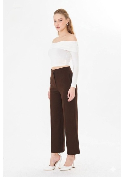 Sortie Collection Yüksek Bel Bol Paça Pantolon Kahverengi