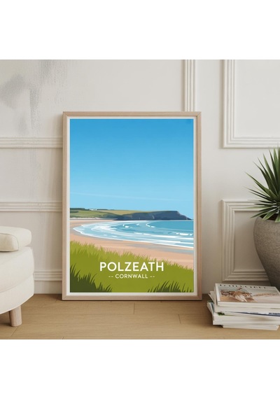 Polzeath Cornwall Seyahat Posteri: Kıyı Manzarası Sanat Baskısı