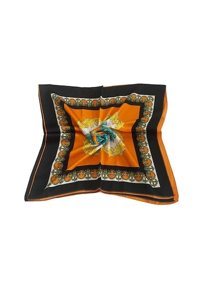 Tikitonki Çiçek Desenli Oranj Saten Eşarp - 90x90 Oranj Oranj