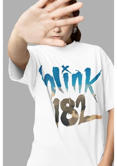 Sevbano Blink-182 Baskılı Unisex Oversize Rock Metal Müzik Grubu Tişört Beyaz