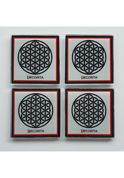 Decorita Cam Bardak Altlığı Decorita Logolu Kırmızı - Siyah 4'lü Takım 10 x 10 CM Kırmızı - Siyah