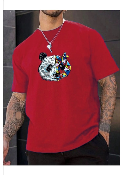 Medinenur Unisex Panda Baskılı T-shirt Kırmızı