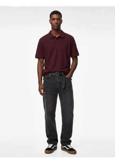 Koton Pamuklu Kısa Kollu Pike Kumaş Düğmeli Polo Yaka Slim Fit Tişört Bordo 6sam10293mk